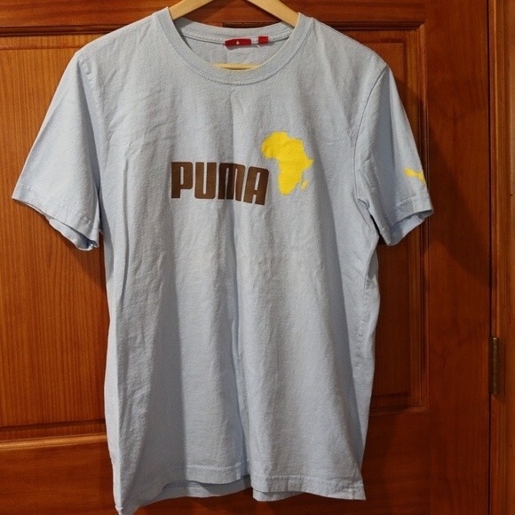 Puma Africa Light Blue Spellout Logo Tshirt Medium - Picture 2 of 8